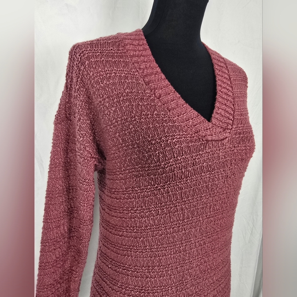 C&C California Rusty Pink Beachy V-Neck Textured Knit Sweater Women's sz S - Picture 3 of 8